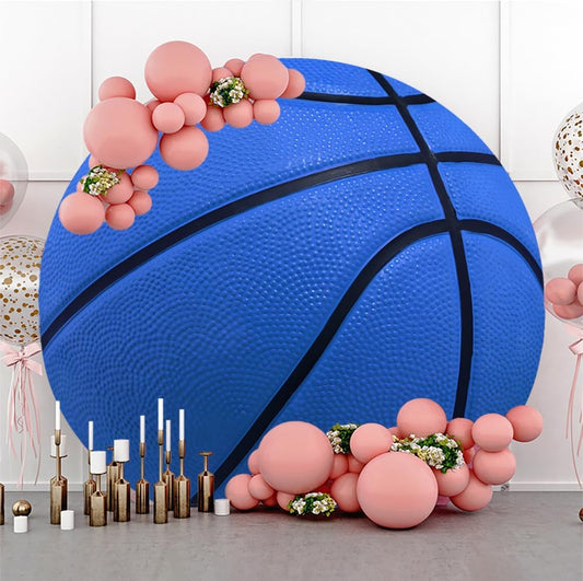 Leyiyi 6x6ft Basketball Round Backdrop Cover Blue Basketball Round Backdrop Basketball Match Sports Theme Circle Photography Background for Boys Baby Shower Newborn Gender Reveal Party Decor