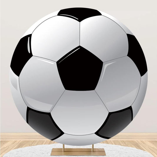 Leyiyi 5x5ft Soccer Round Backdrop Black and White Round Backdrop Cover Sports Theme Football Background for Kis Boys Man Birthday Party Newborn Soccer Gender Reveal Party Decoration Banner