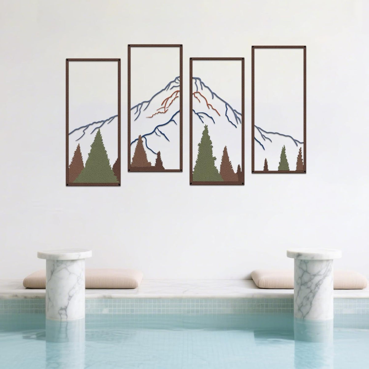 ruelen 4 Pcs Metal Mountain and Forest Wall Decor Colorful Landscape Mountain Wall Art Pine Tree Forest Wall Decoration Rustic Nature Wall Decor for Living Room Home Office Bathroom Indoor (Large)