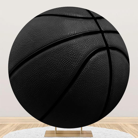 Leyiyi 5.5x5.5ft Basketball Round Backdrop Cover Black Basketball Round Backdrop Basketball Match Sports Theme Circle Photography Background for Boys Baby Shower Newborn Gender Reveal Party Decor