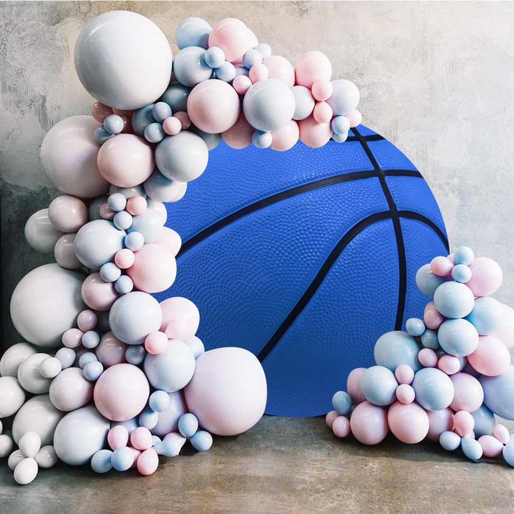 Leyiyi 6x6ft Basketball Round Backdrop Cover Blue Basketball Round Backdrop Basketball Match Sports Theme Circle Photography Background for Boys Baby Shower Newborn Gender Reveal Party Decor