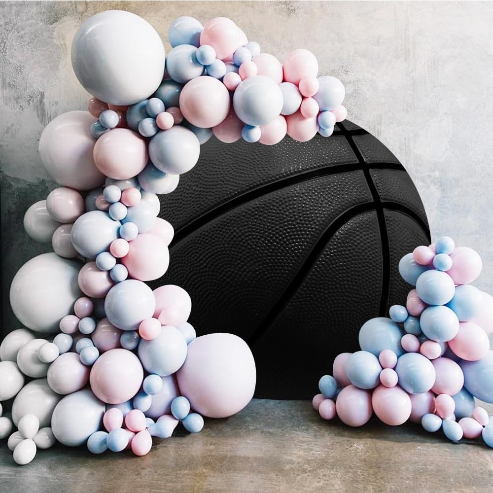 Leyiyi 5.5x5.5ft Basketball Round Backdrop Cover Black Basketball Round Backdrop Basketball Match Sports Theme Circle Photography Background for Boys Baby Shower Newborn Gender Reveal Party Decor
