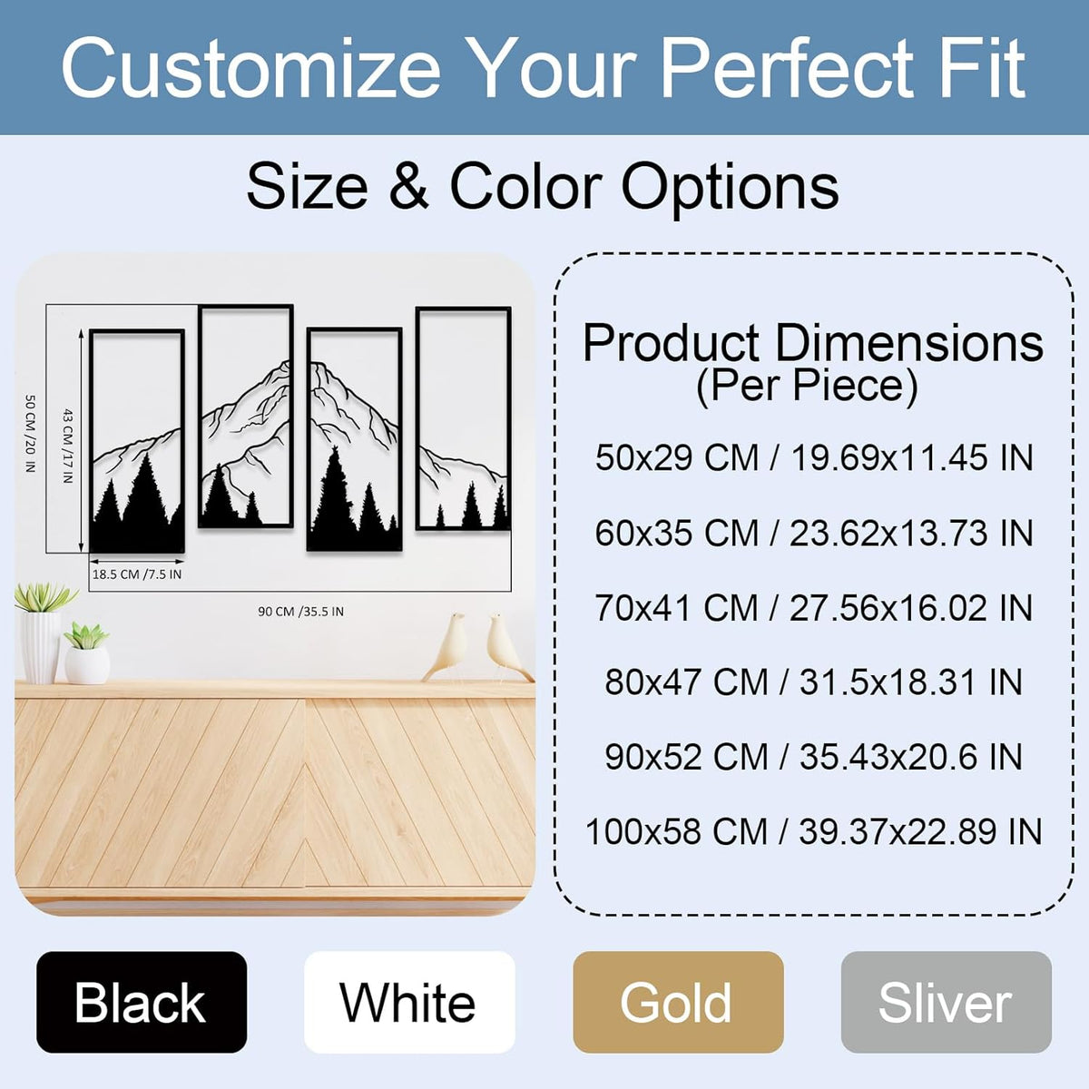 ruelen 4 Pcs Metal Mountain and Forest Wall Decor Line Drawing Wall Art Abstract Minimalist Wall Art Rustic Nature Wall Decor for Home Office Kitchen Bathroom Living Room(Black, large)