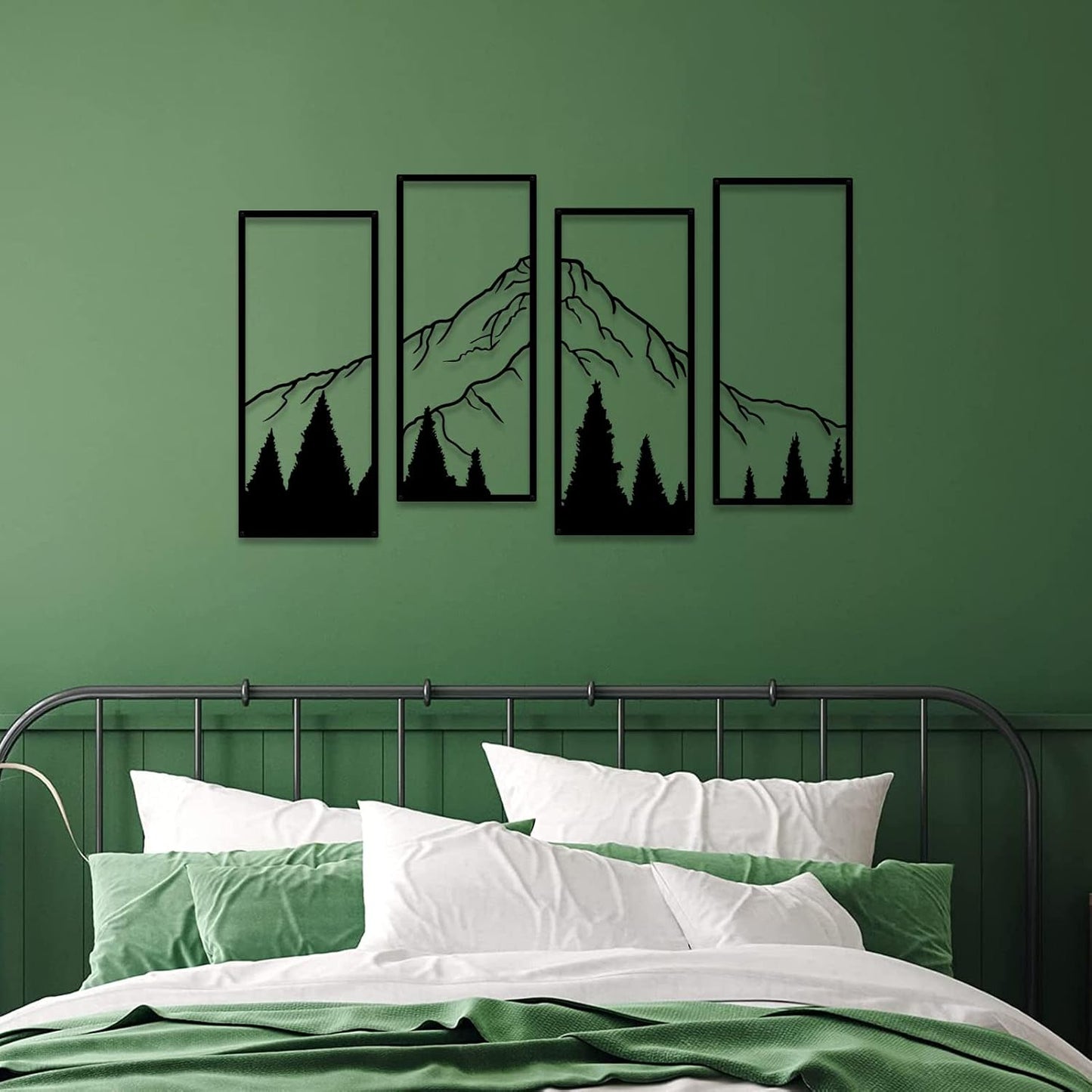 ruelen 4 Pcs Metal Mountain and Forest Wall Decor Line Drawing Wall Art Abstract Minimalist Wall Art Rustic Nature Wall Decor for Home Office Kitchen Bathroom Living Room(Black, large)