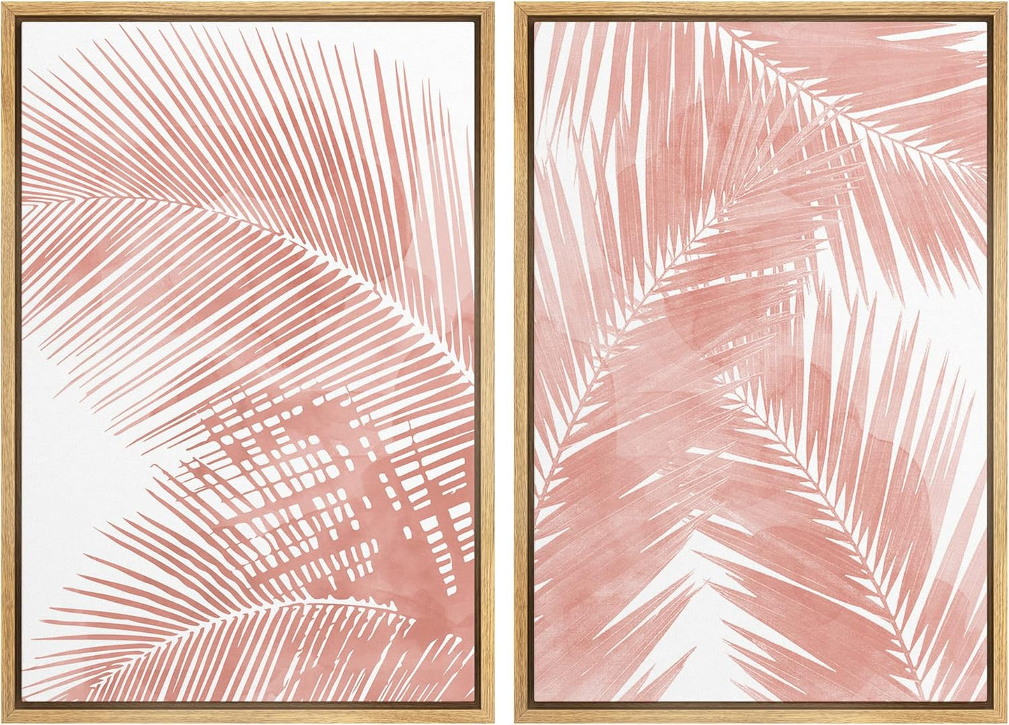 SIGNWIN Framed Canvas Print Wall Art Set Tropical Red Pastel Palm Leaf Plants Nature Wilderness Illustrations Modern Art Decorative Rustic Chic for Living Room, Bedroom, Office - 16"x24"x2 Natural